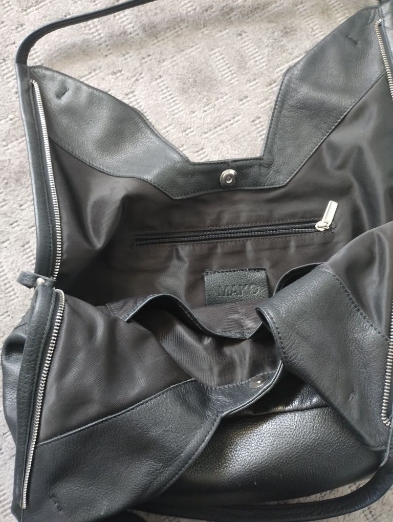 MAKO czarna skórzana torebka worek shopper