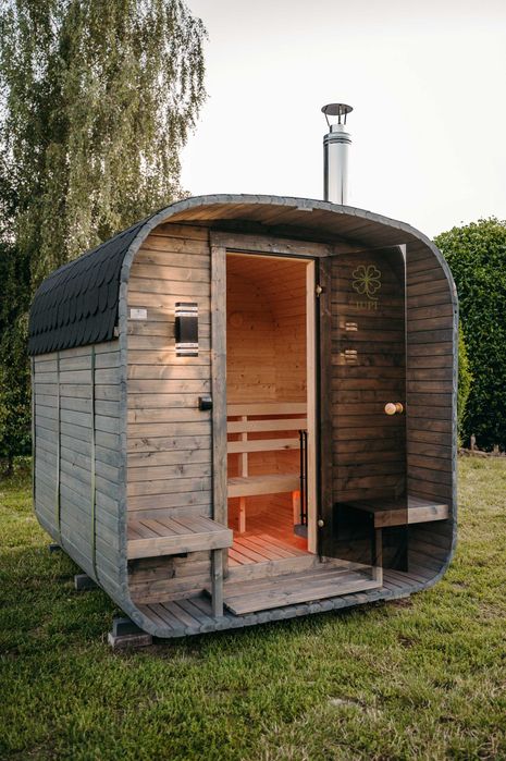 Sauna ogrodowa beczka QUADRO z piecem i oświetleniem