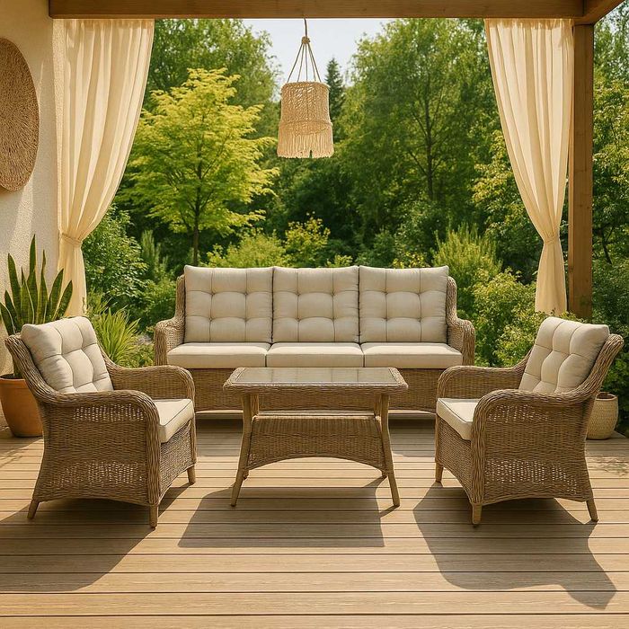 Wiklinowy Zestaw Mebli Ogrodowych Tarasowych Technorattanowy Beżowy
