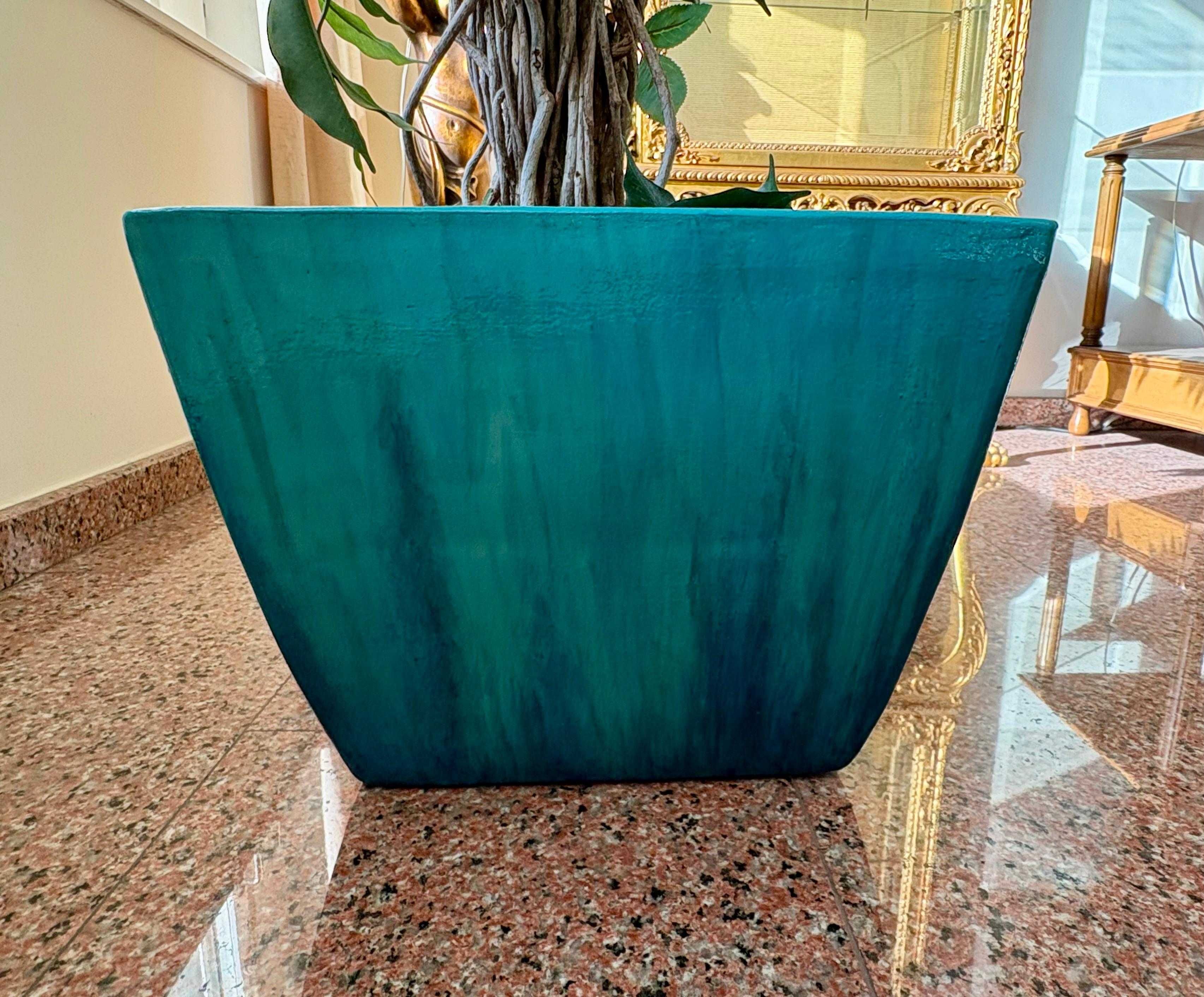 LINDÍSSIMOS! Vaso p/interior azul Tiffany esmaltado+árvore ficus artif