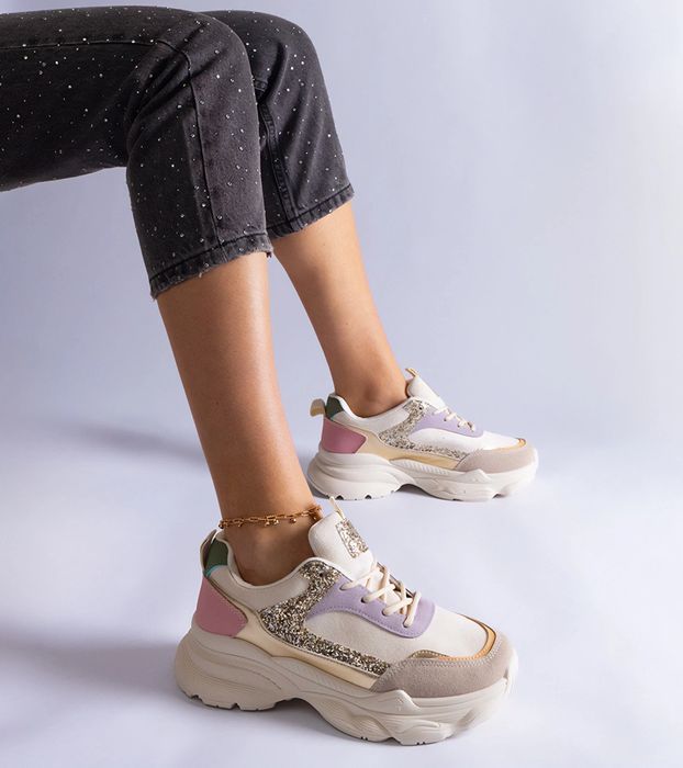 Wielokolorowe sneakersy z brokatowymi wstawkami Clorinda