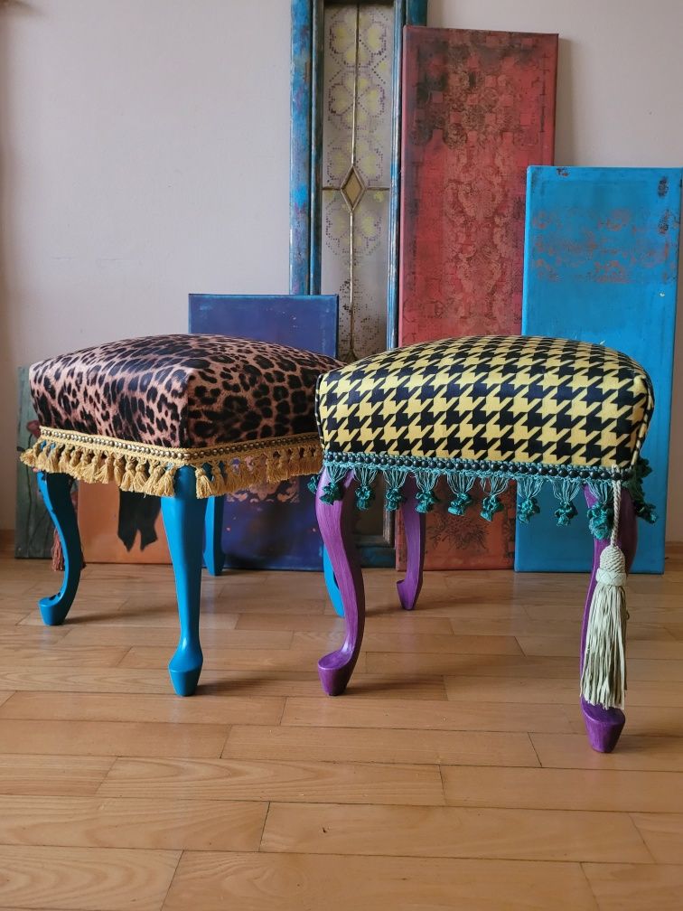 Pufy, podnóżki vintage w stylu boho