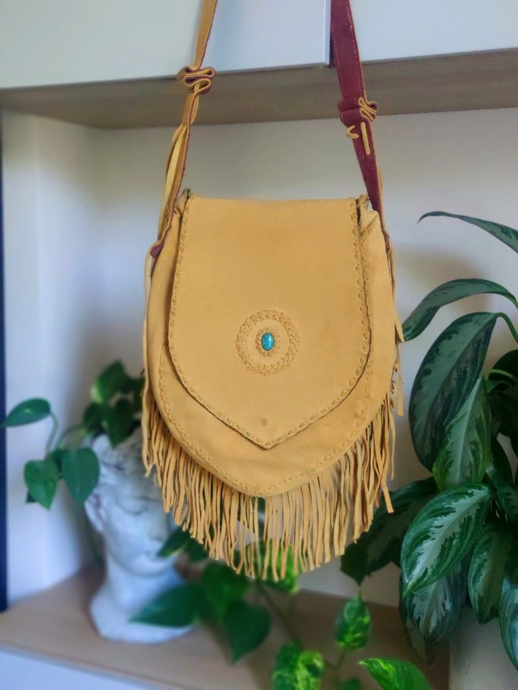 Skórzana torba zamsz skóra 100% etno boho vintage