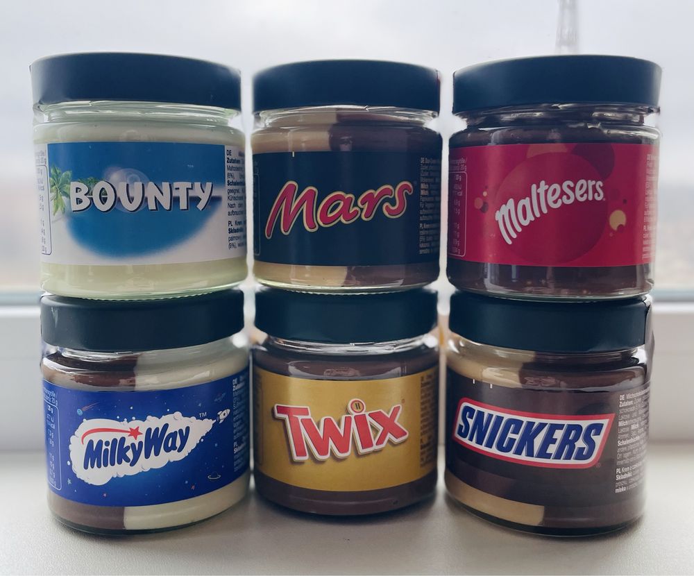 Шоколадна паста ChocoDuo;Nutella;Bounty;Twix;Mars;Snickers;Milka