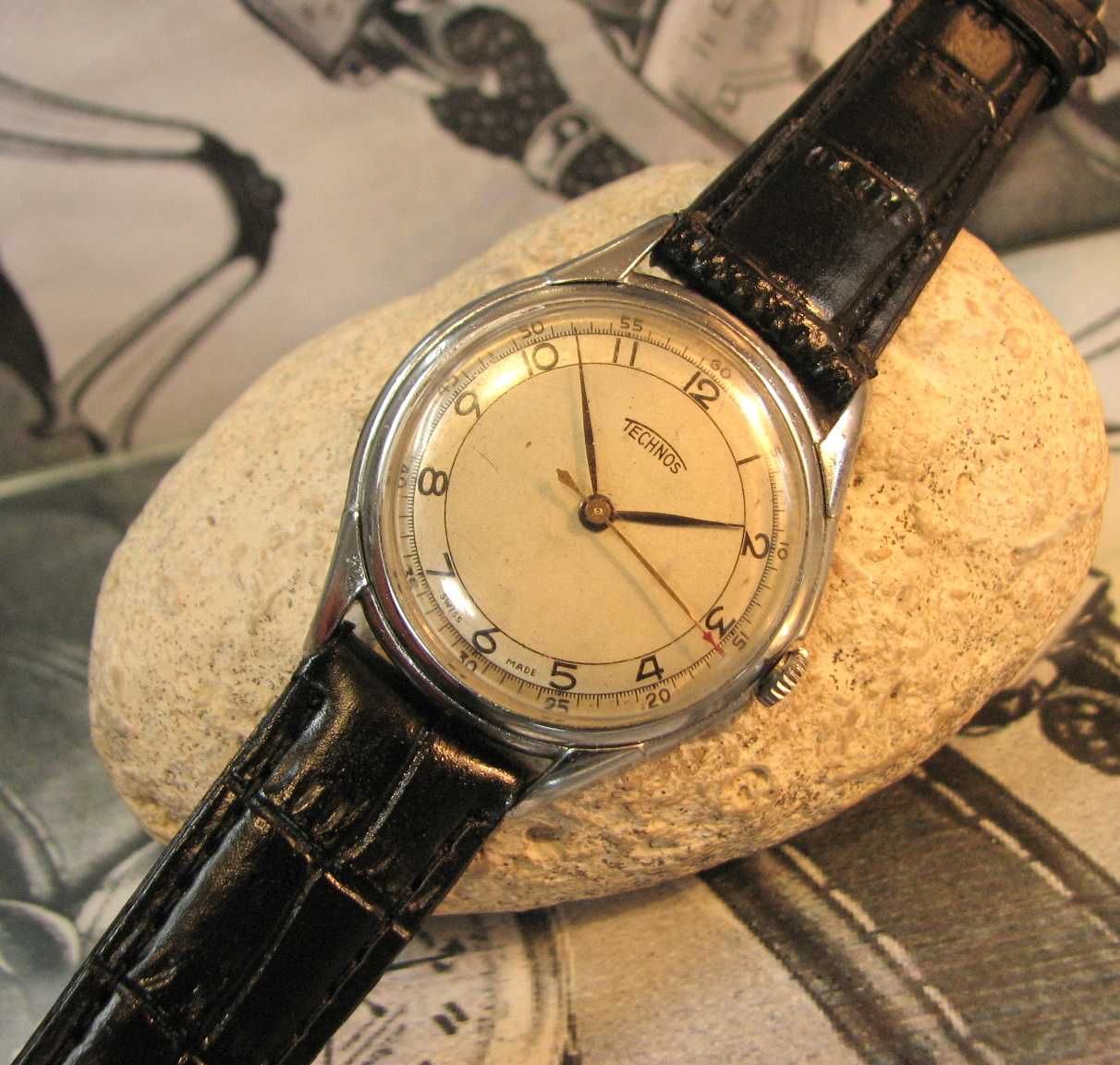 Zegarek WW2 TECHNOS AS Schild  Piękny model Krab. 15 Jewels Swiss
