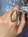 Anel com labradorite / labradorita amarelo e laranja - ajustável