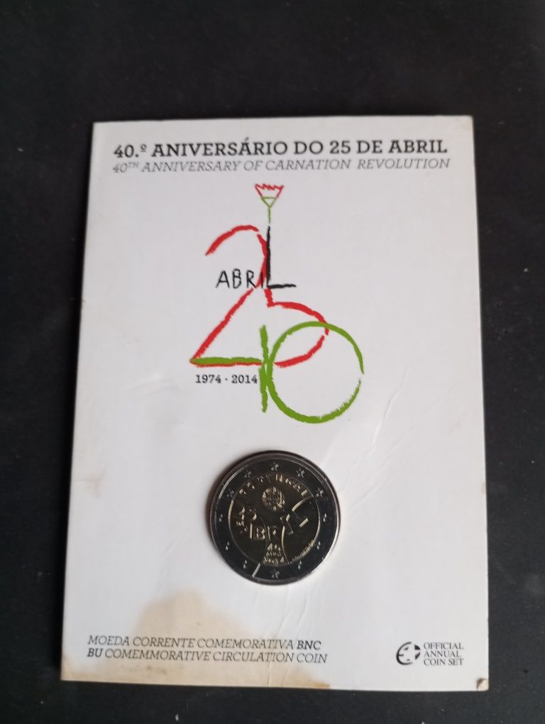 40º Aniversário do 25 de Abril moeda de 2€ 
certificada pela INCM