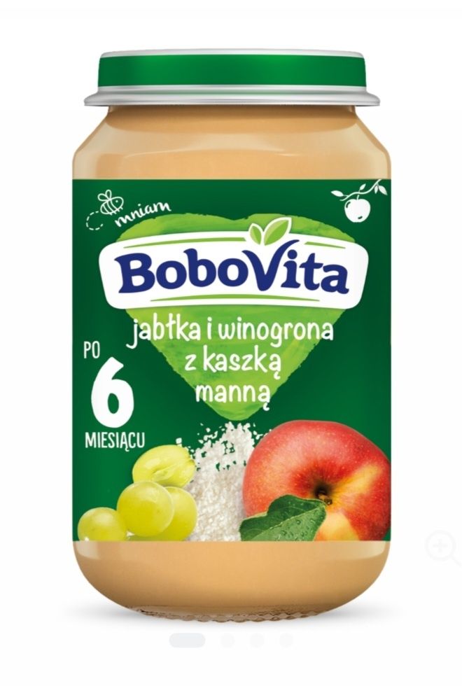 18x BOBOVITA deserek w słoiczku, Jabłka i Winogrona z kaszką manną 6m+
