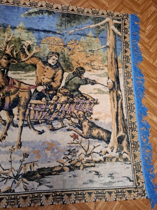 Ковер /килим/  гобелен антикварный * Тройка и волки * ГДР