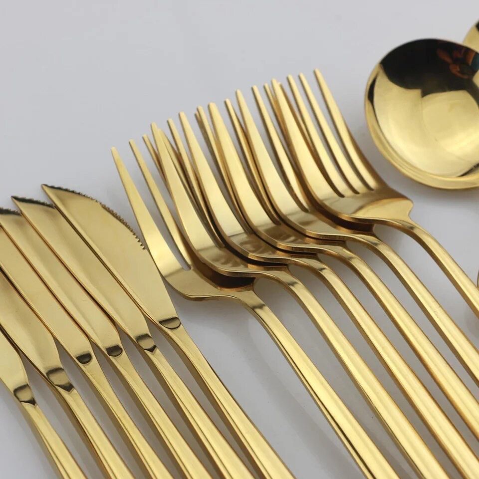 Золоті ложки вилки ножі прибори золотые приборы 24 подарок подарунок