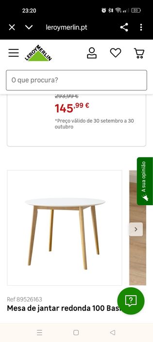 Mesa de refeições + 3 cadeiras