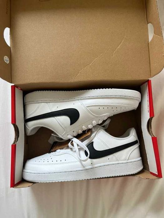 Białe Buty Nike Air Force 1 White Black Leather Roz.40