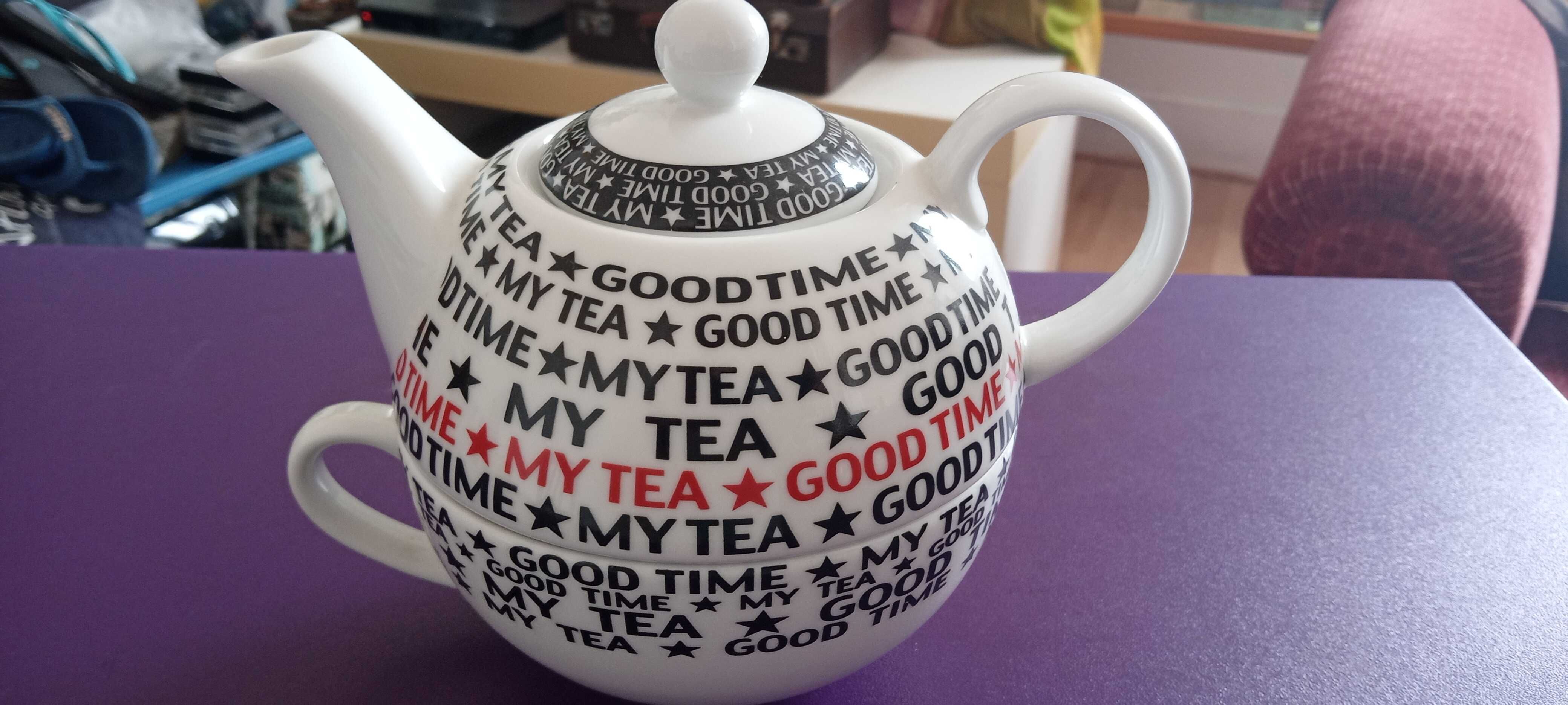 Bule de Louça, Novo, com Chávena My Tea/Good Time (microondas)
