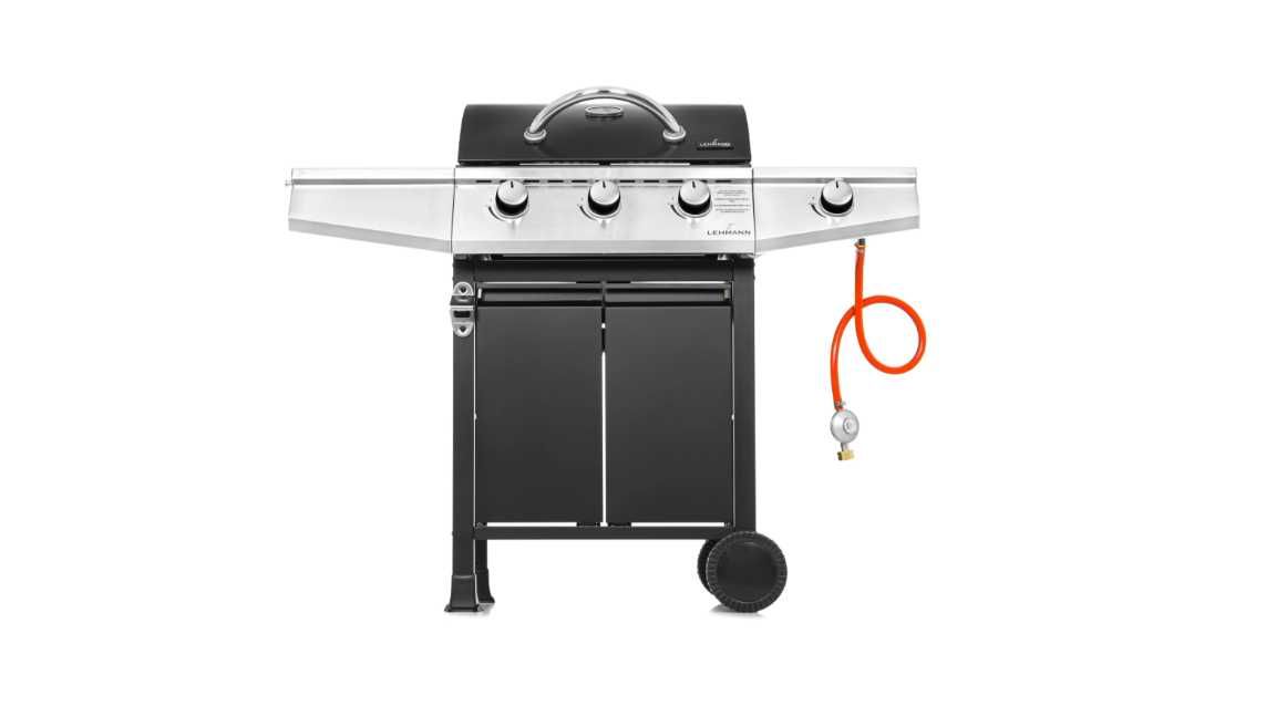 Grill gazowy ogrodowy żeliwny Lehmann Texas ruszt 3+1 czarny, srebrny