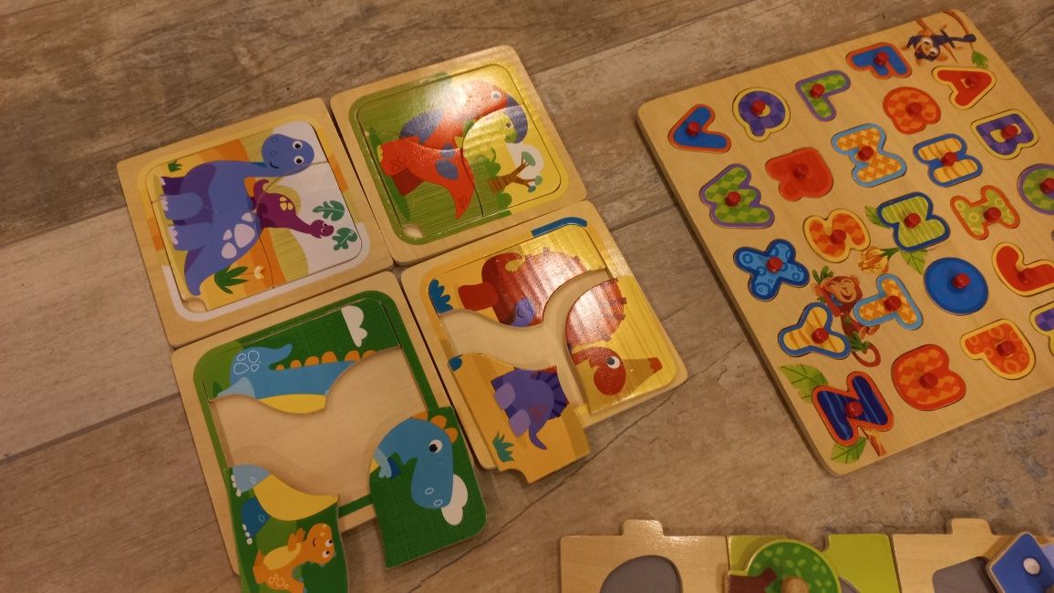 3 conjuntos puzzles madeira - infantil