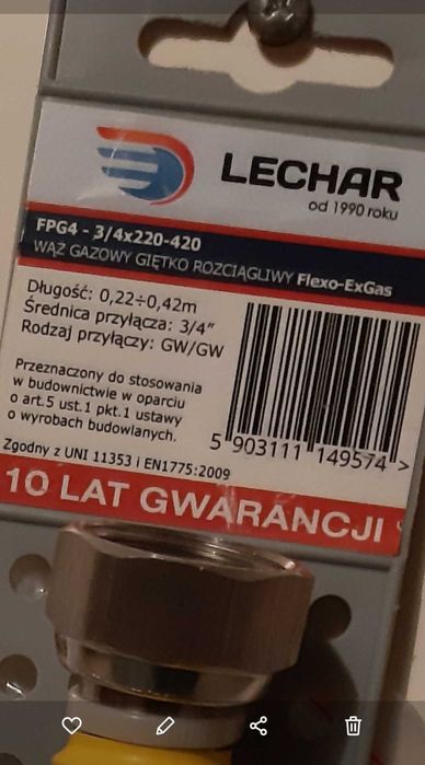 Gazowy przewód elastyczny 3/4 GW/GZ, GW/GW