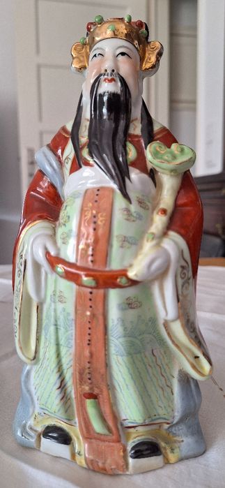 Estatueta de porcelana chinesa "Lu" deus da prosperidade antiga 23 cm