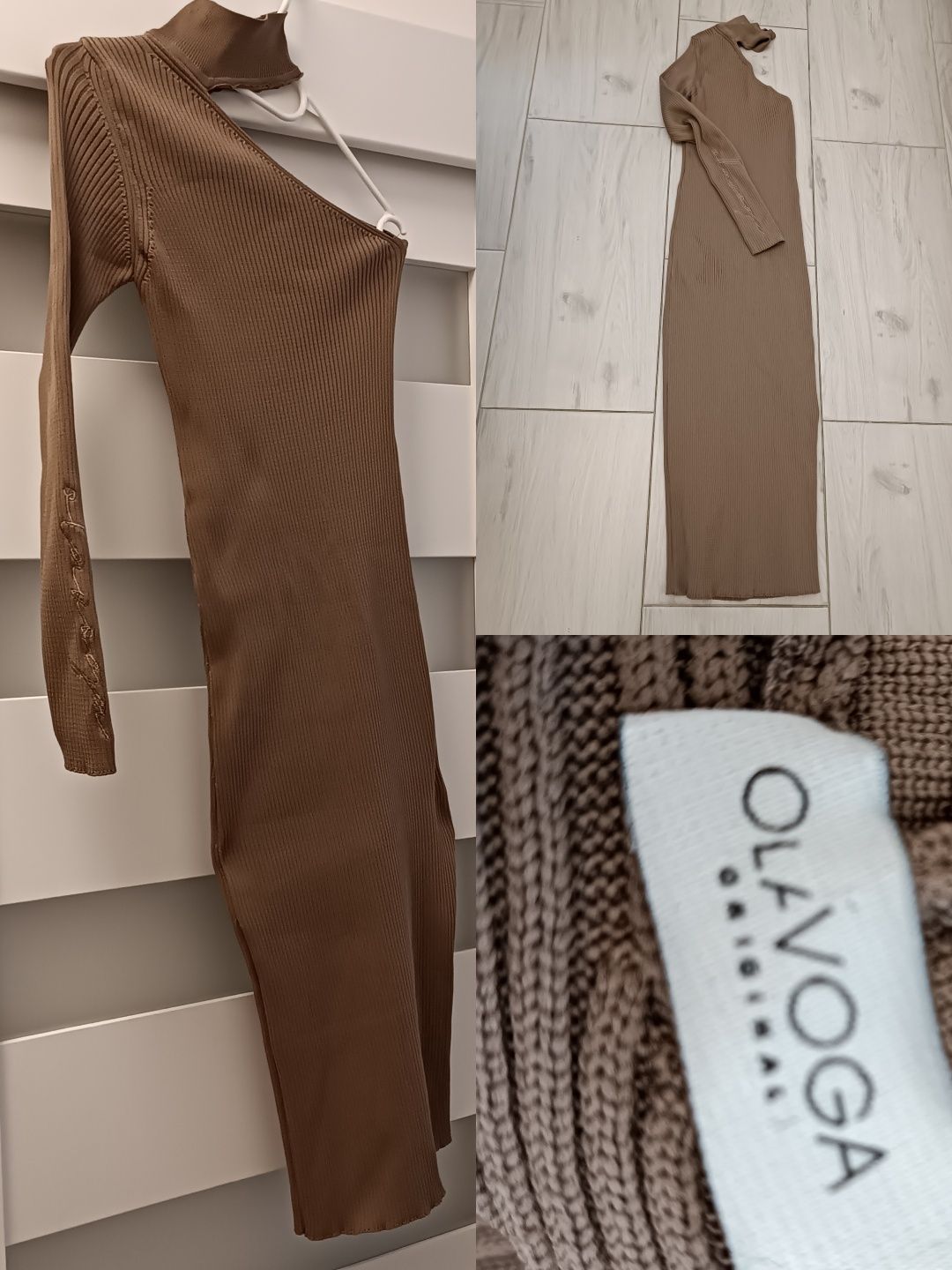 Sukienka Ola voga prążek długa maxi uni na S M L  L/xl fango jedno ram