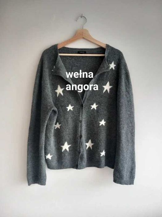 CARLA F. Wełniany sweter kardigan w gwiazdki L