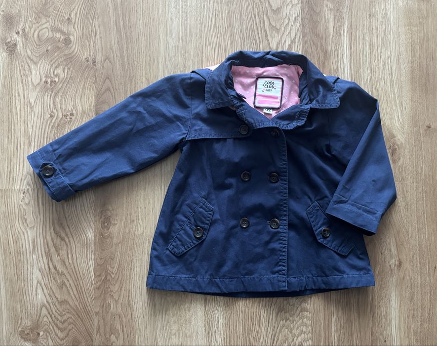 Granatowy, jesienny płaszczyk z kapturem, 93, cool club