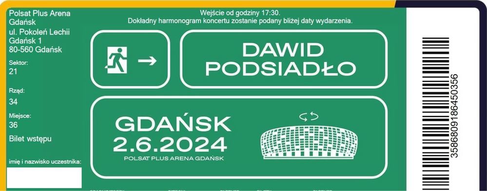 Bilet na koncert Dawida Podsiadło w Gdańsku 02.06.2024
