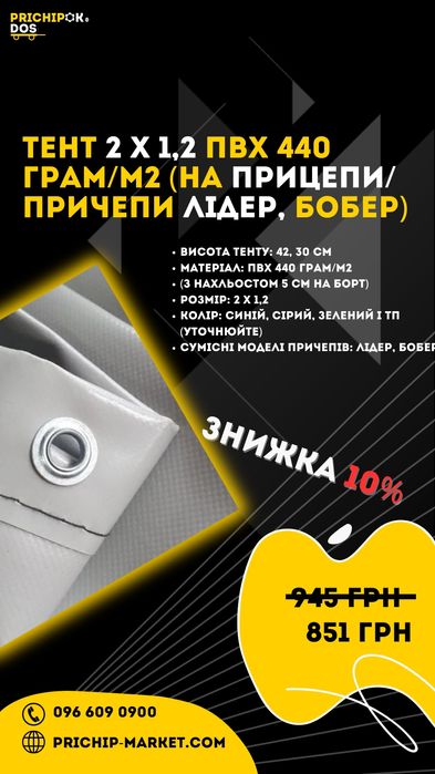 Тент та дуги на легковий причіп / Накриття, полотно, каркас на причіп