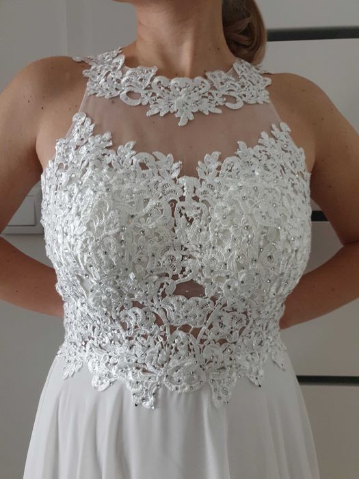 Sukienka/suknia ślubna rozmiar 34 XS, koronkowy gorset, odkryte plecy!