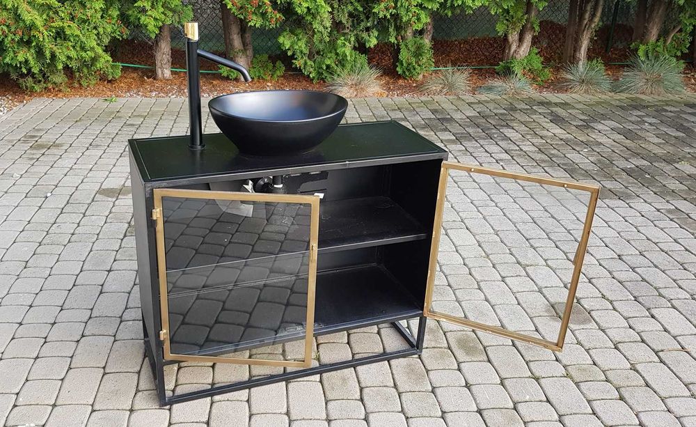 Loftowa metalowa szafka łazienkowa z misą i baterią - kompletny zestaw