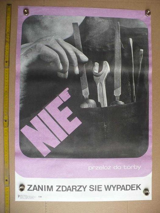 Stary plakat .Plakat BHP z PRL