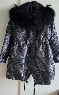 Topshop płaszcz parka moro camo szara szary czarny futro military goth