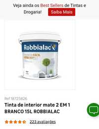 Tinta de interior mate 2 EM 1 BRANCO 15L ROBBIALAC