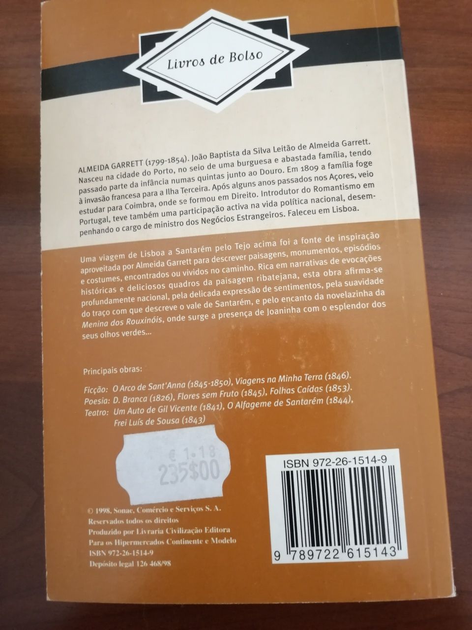 Romance Viagens na minha terra de Almeida Garrett, edição de bolso