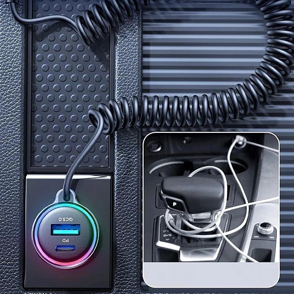 Joyroom szybka ładowarka samochodowa 3 w 1 z kablem Usb Typ C 1,6m 60w