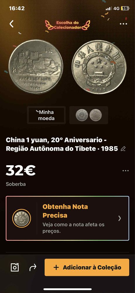 Moeda 1 yuan coleçao