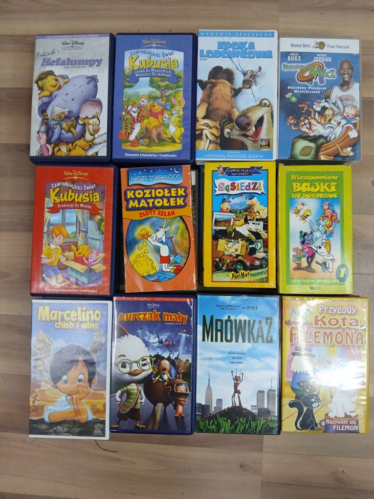 Kasety VHS bajki różne 48 sztuk
