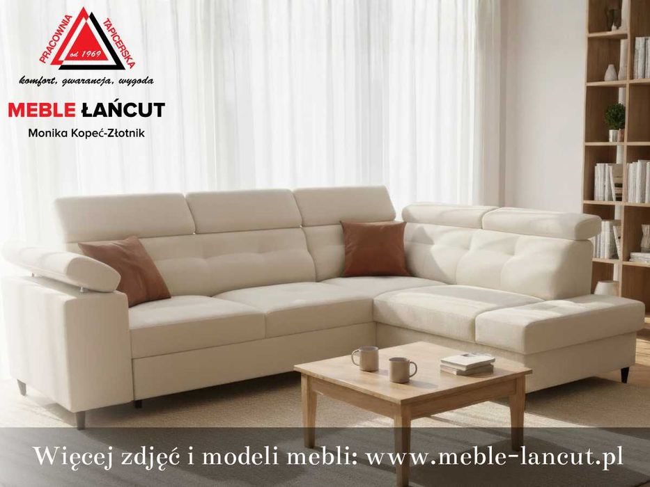 Duży Narożnik Sofa Porto II, Pikowany, wygodny, Gąbka HR, Sprężyny