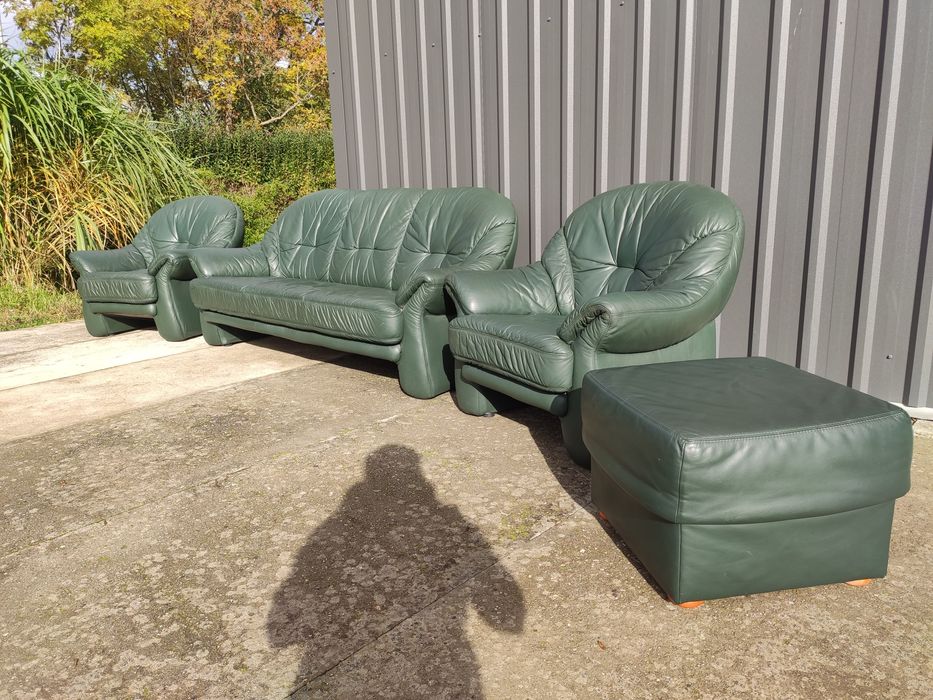 Sofa skórzana 3-osobowa+2 fotele+pufa- skóra naturalna! Okazja