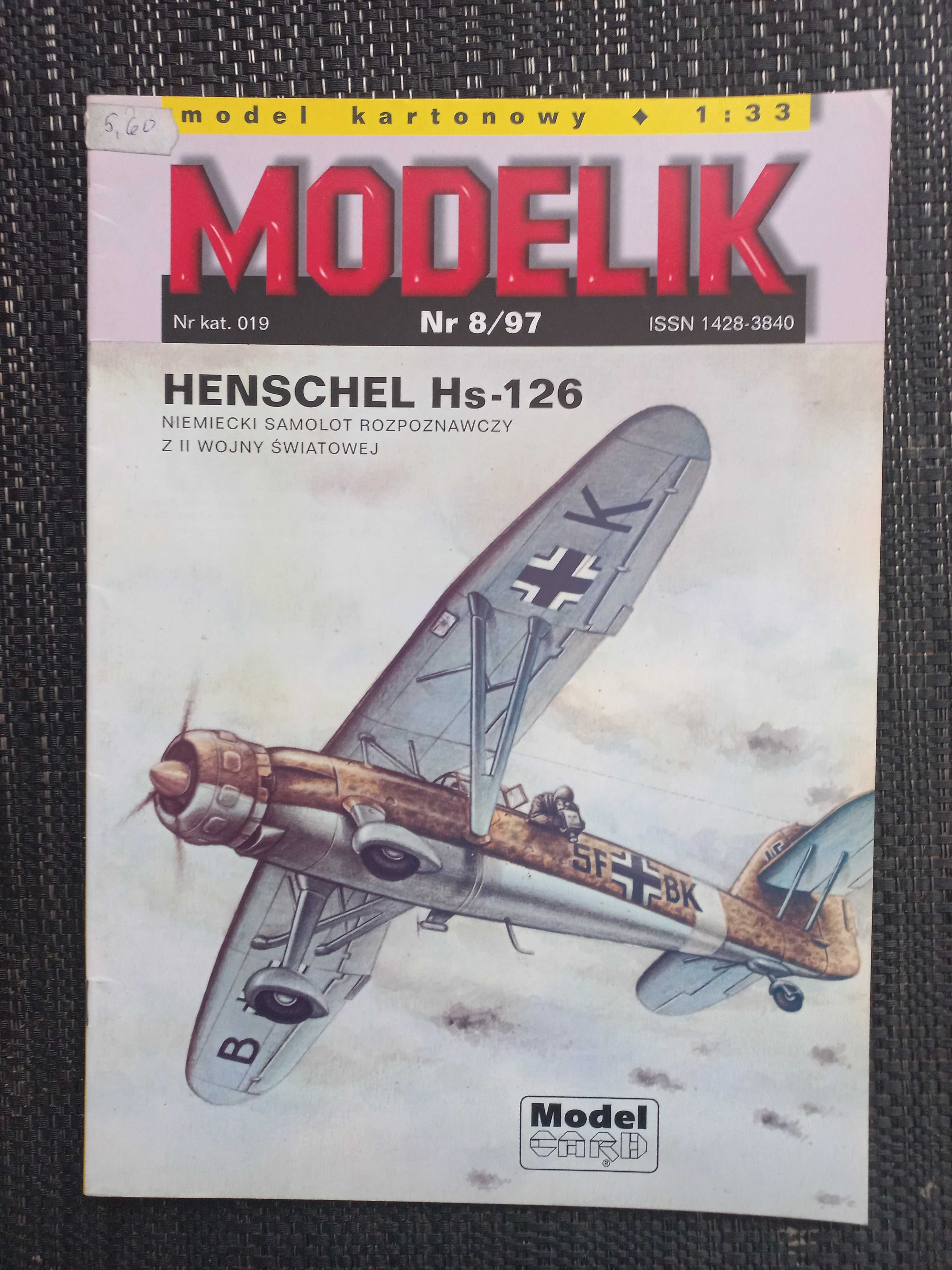 Model Kartonowy Modelik 1997/8 Samolot Henschel Hs-126