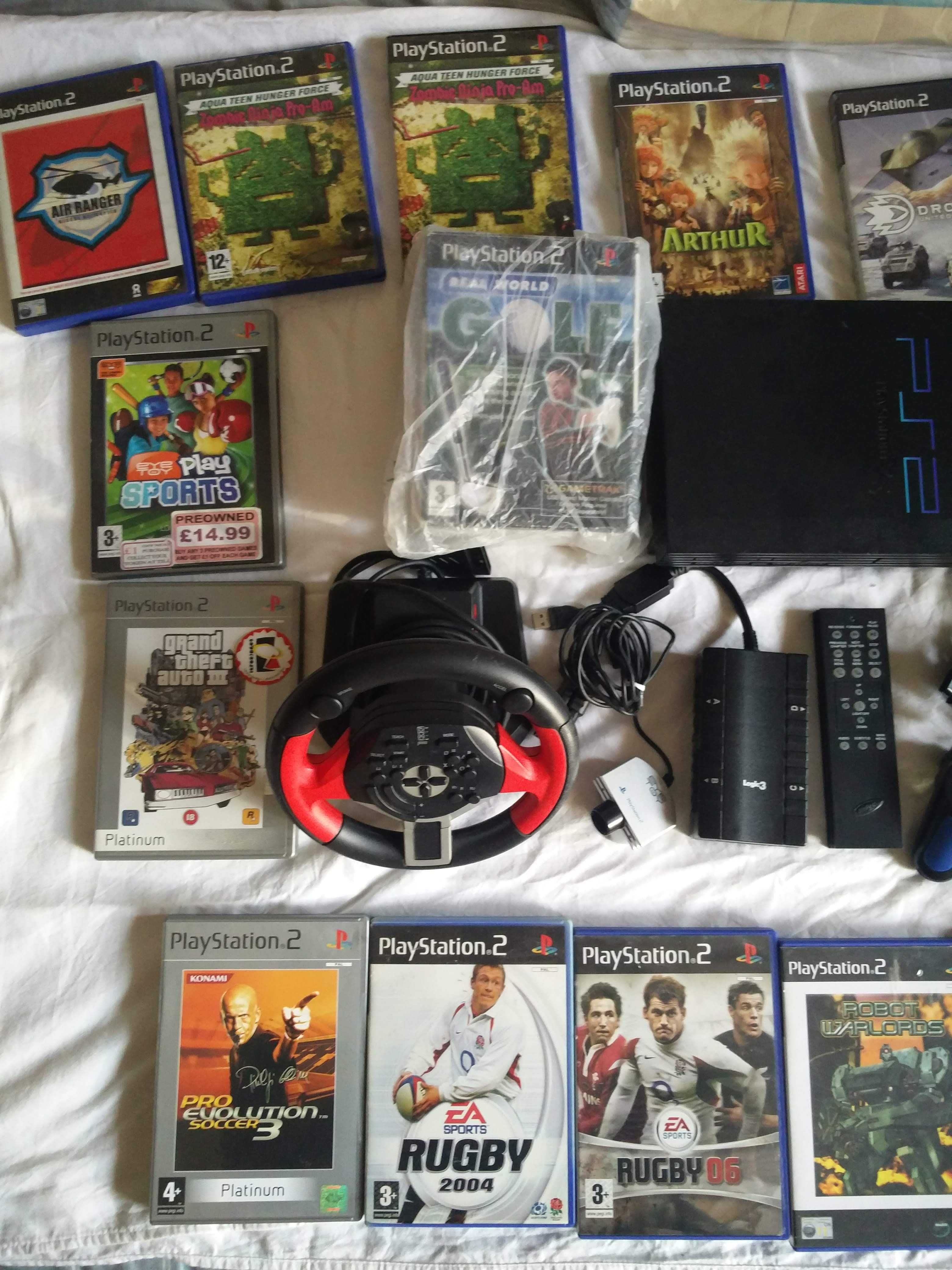 Conjunto PS2::Console, 23 jogos e 8 acessórios