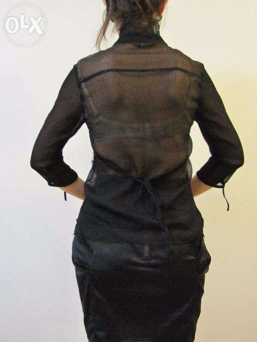 Рюши, воланы блуза черная,летняя,шифон,блузка, размер 44, 38-40, 8-10