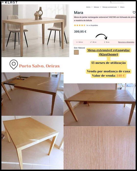 Conjunto de Jantar Completo – Mesa extensível + 2 Cadeiras + Banco