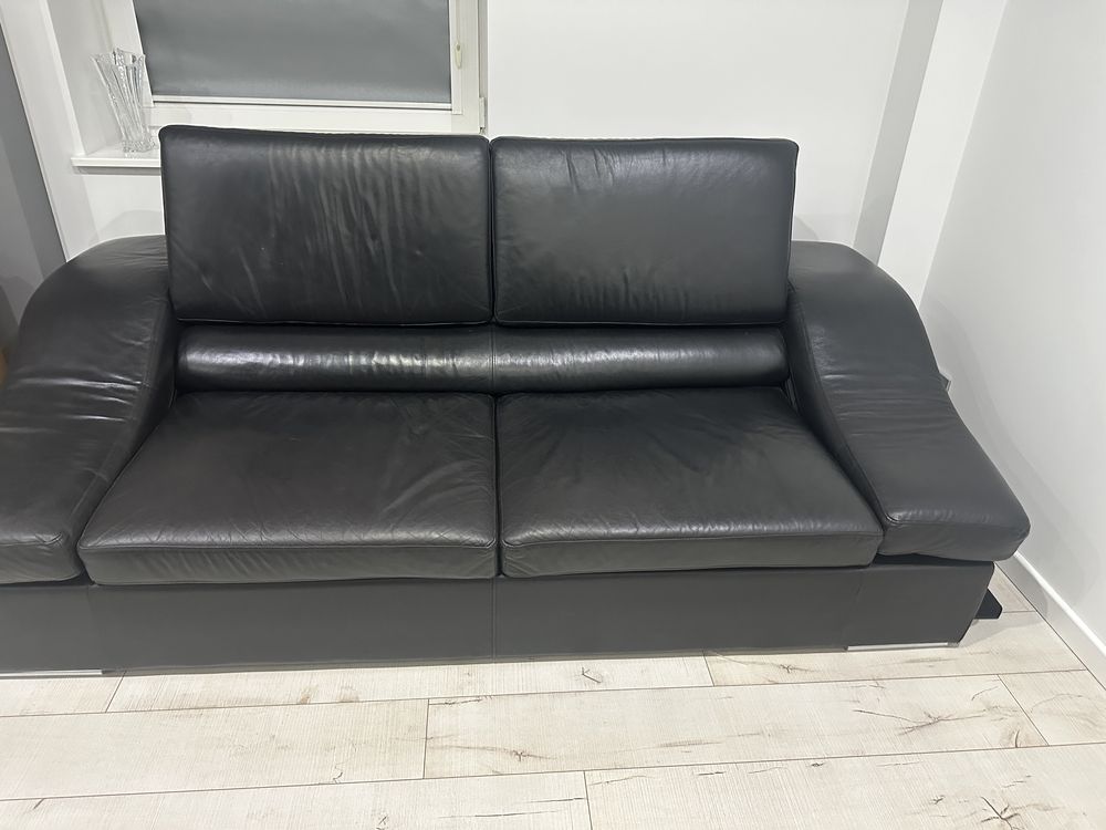 Kanapa sofa skóra naturalna czarna rozkladana skórzana