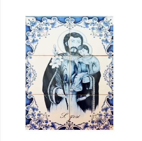 Painéis de Azulejos São José com Lírio e Menino Jesus Imagens Gravura