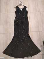 Sukienka czarna długa syrenka rozkloszowana rybka z cekinami S