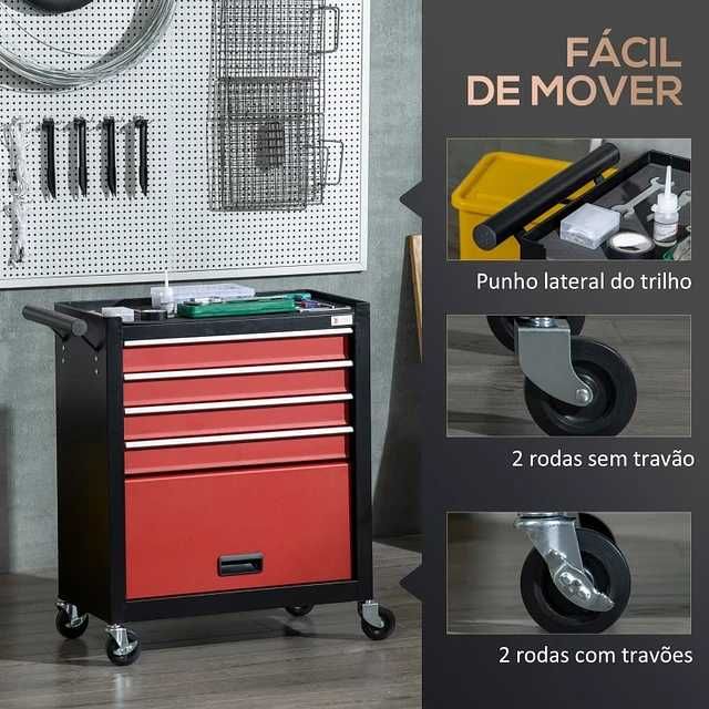 Carro de Ferramentas Móvel com Rodas 69x33x75cm Preto e Vermelho