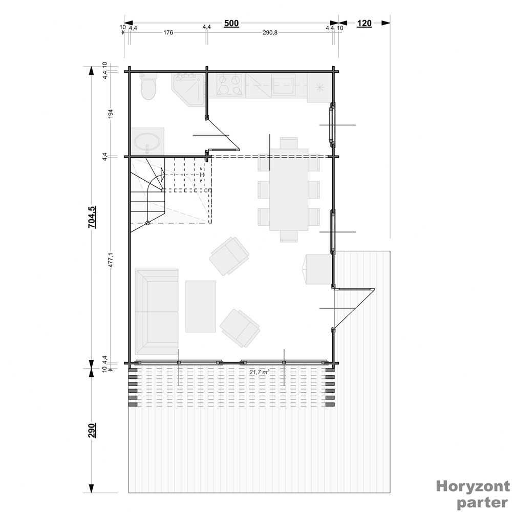 Drewniany domek letniskowy Horyzont 65 + 21 m2 - ROD, ośrodek wypoczyn