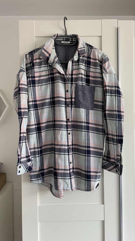 Flanelowa koszula w krate only rozowa niebieska S/36