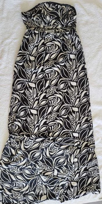 Vestido novo comprido cai-cai, padrão folhas, algodão e linho