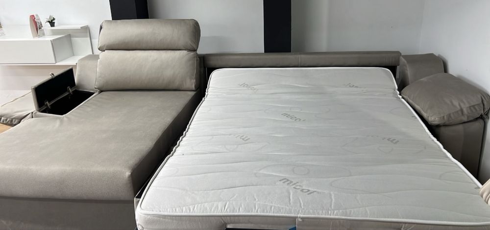 Sofa Chaise Longue - Bege 3 lugares