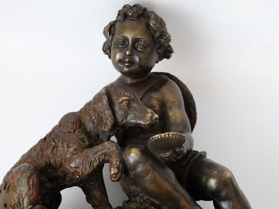 32 см/Камінний годинник з фігурною композицією" Хлопчик із собакою"